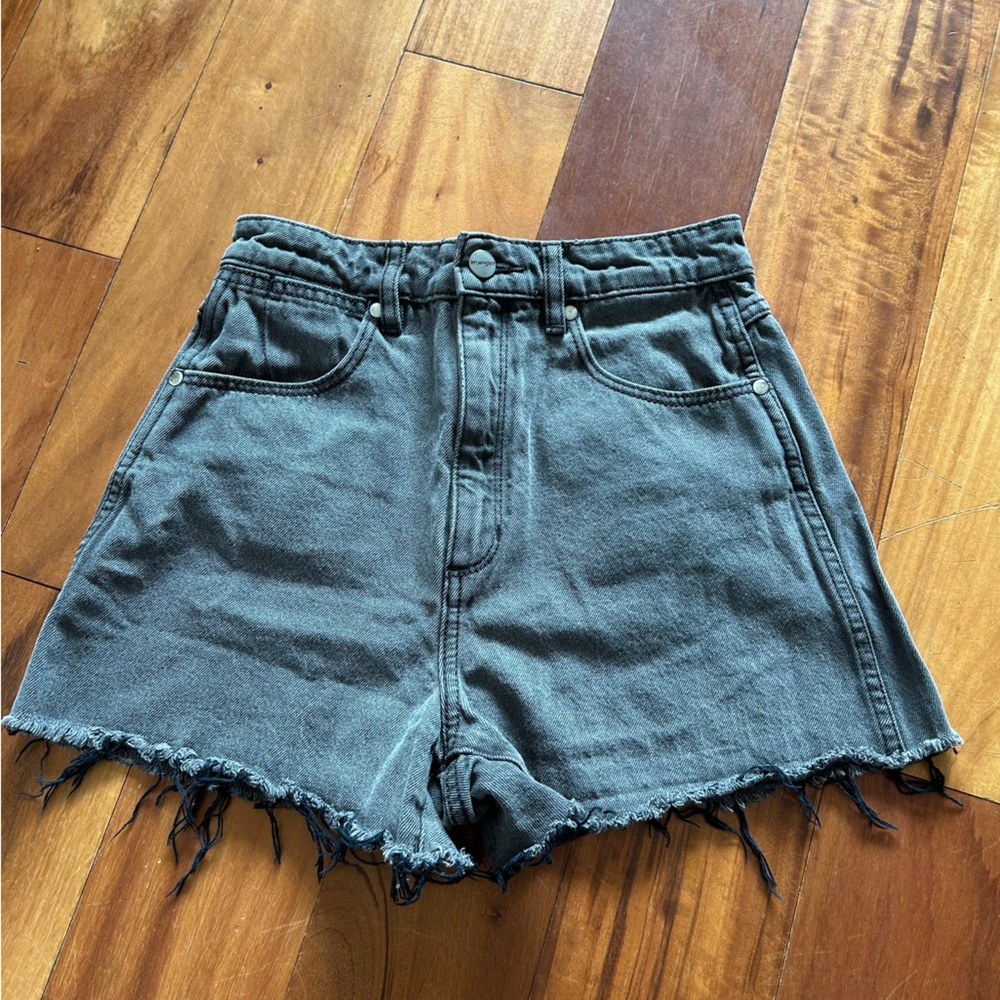 Wrangler Washed Black Frayed-Hem Denim Shorts
